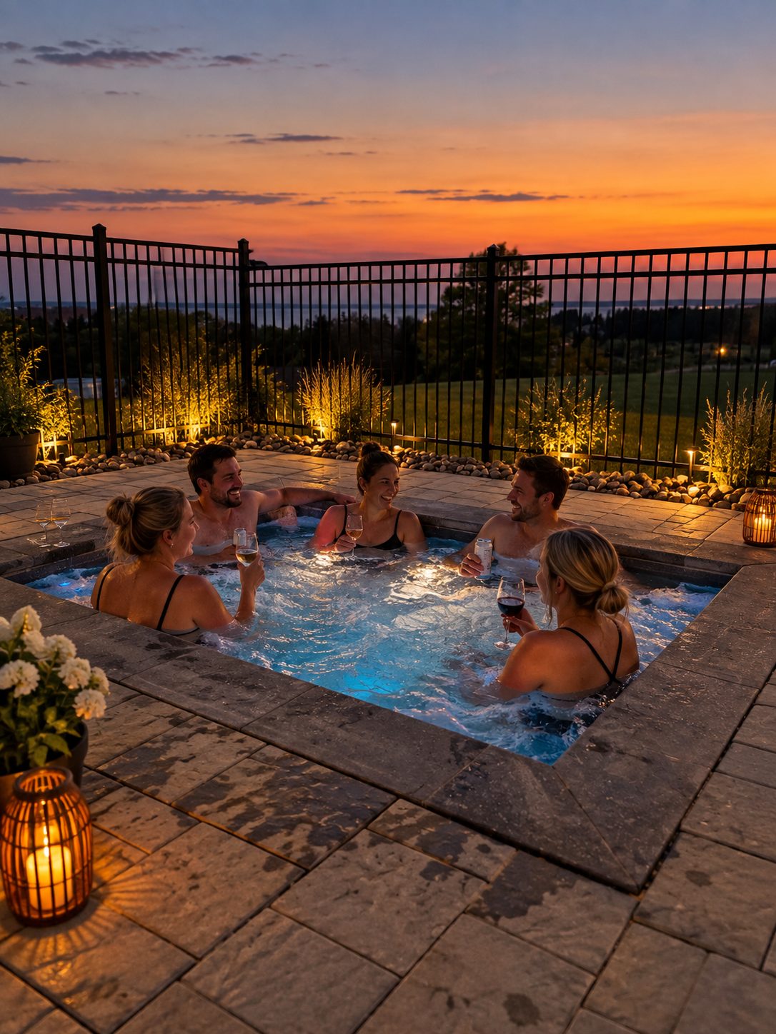 Celebration on the patio with the Atlantic on the horizon