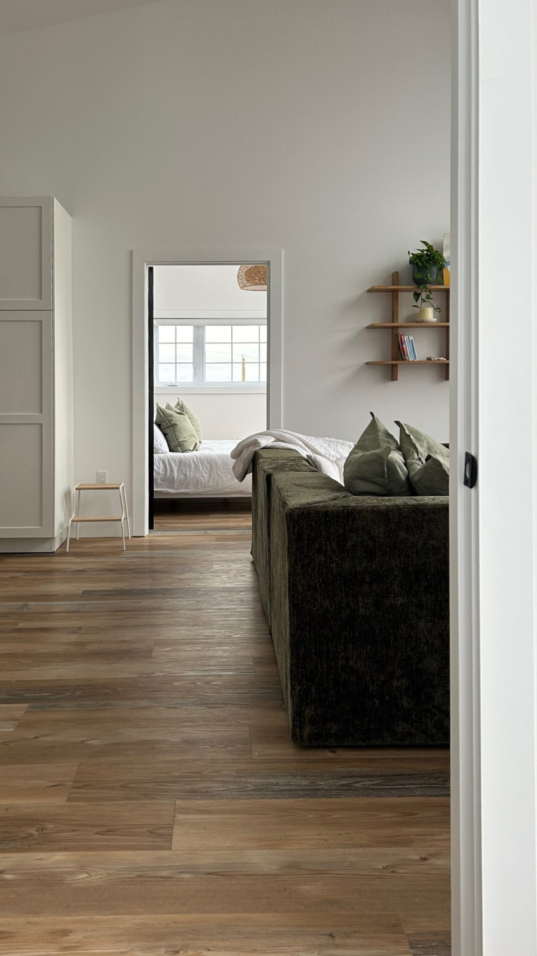Product-style shoot against warm wood and clean lines